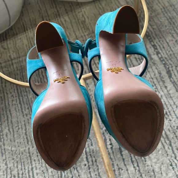 Turquoise blue suede Prada platform sandals - Picture 6 of 9